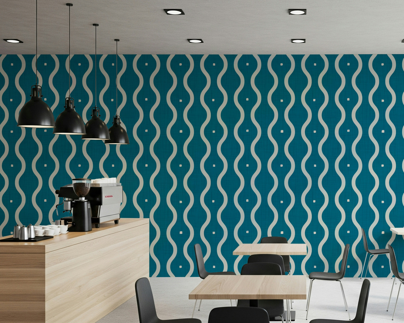 Retro Waves Teal wallpaper flowing curves modern design.