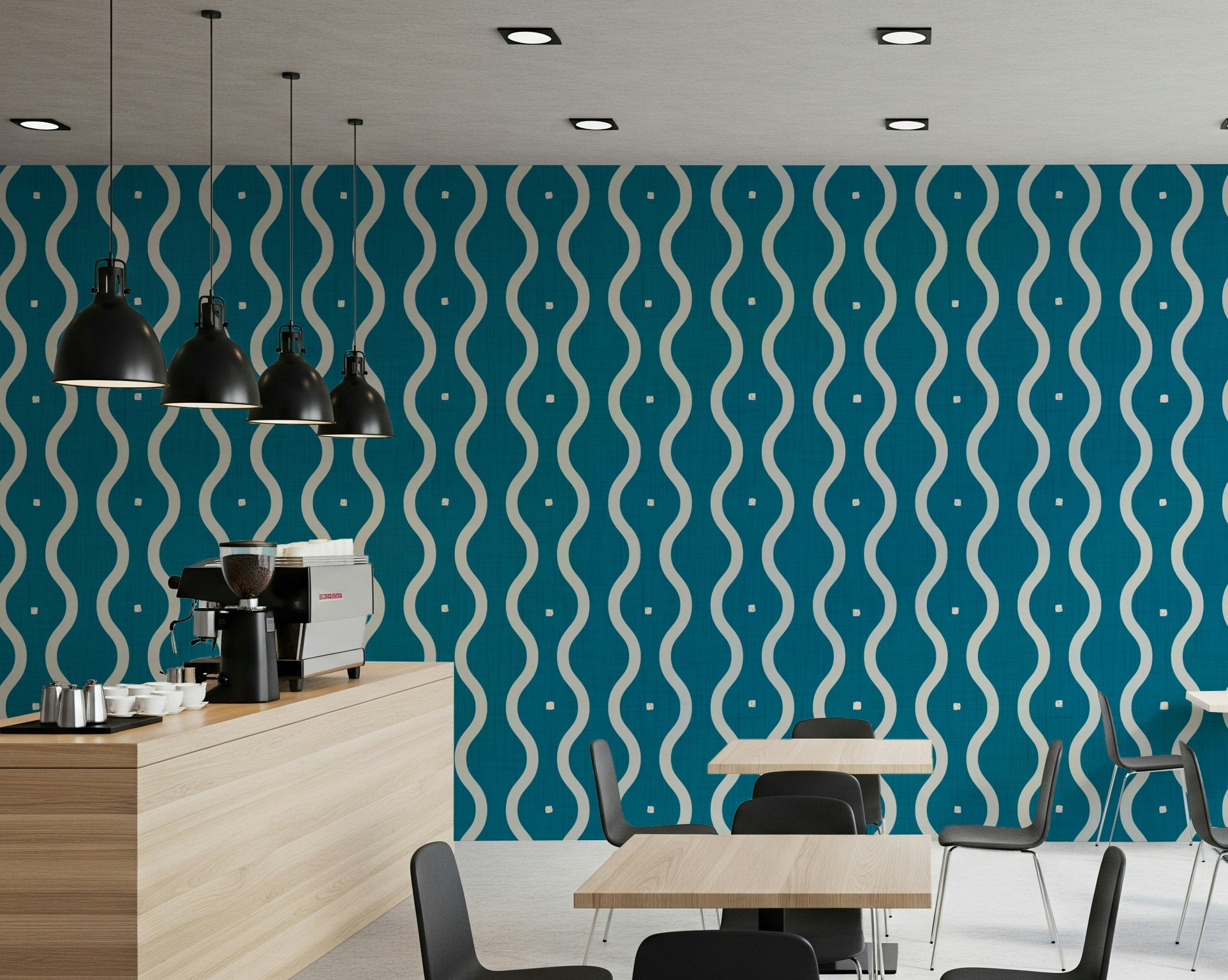 Retro Waves Teal wallpaper flowing curves modern design.
