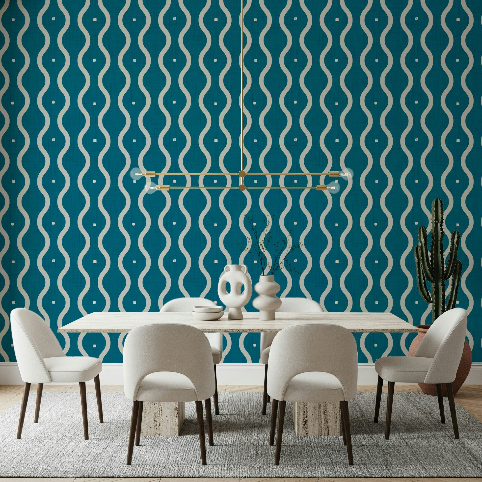 Captivating Retro Waves Teal mural mid-century style home.