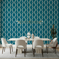 Captivating Retro Waves Teal mural mid-century style home.