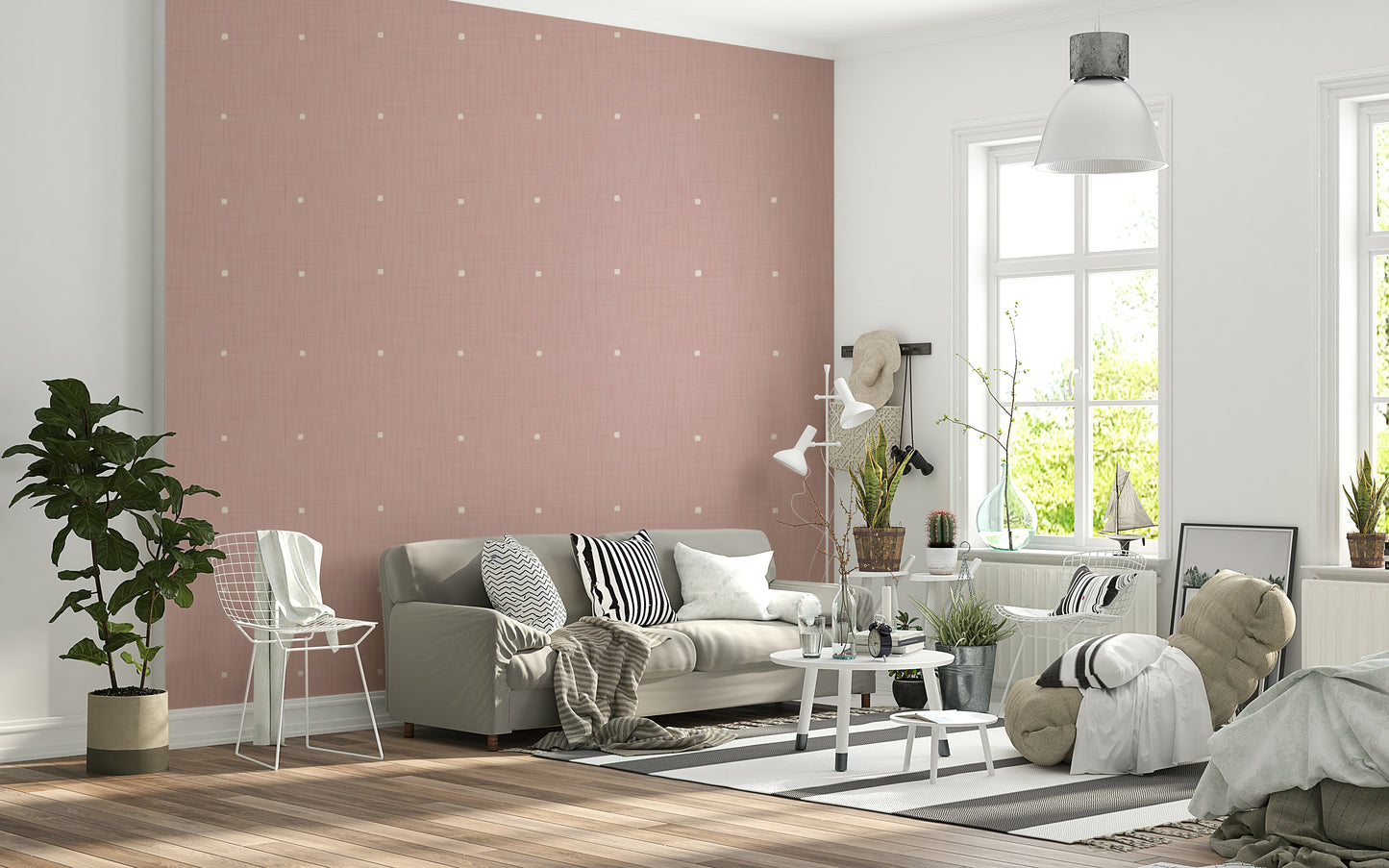 Soft blush pink woven wallpaper Dusty Rose Grid small subtle squares