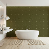 Subdued forest-green wallpaper with tiny light squares