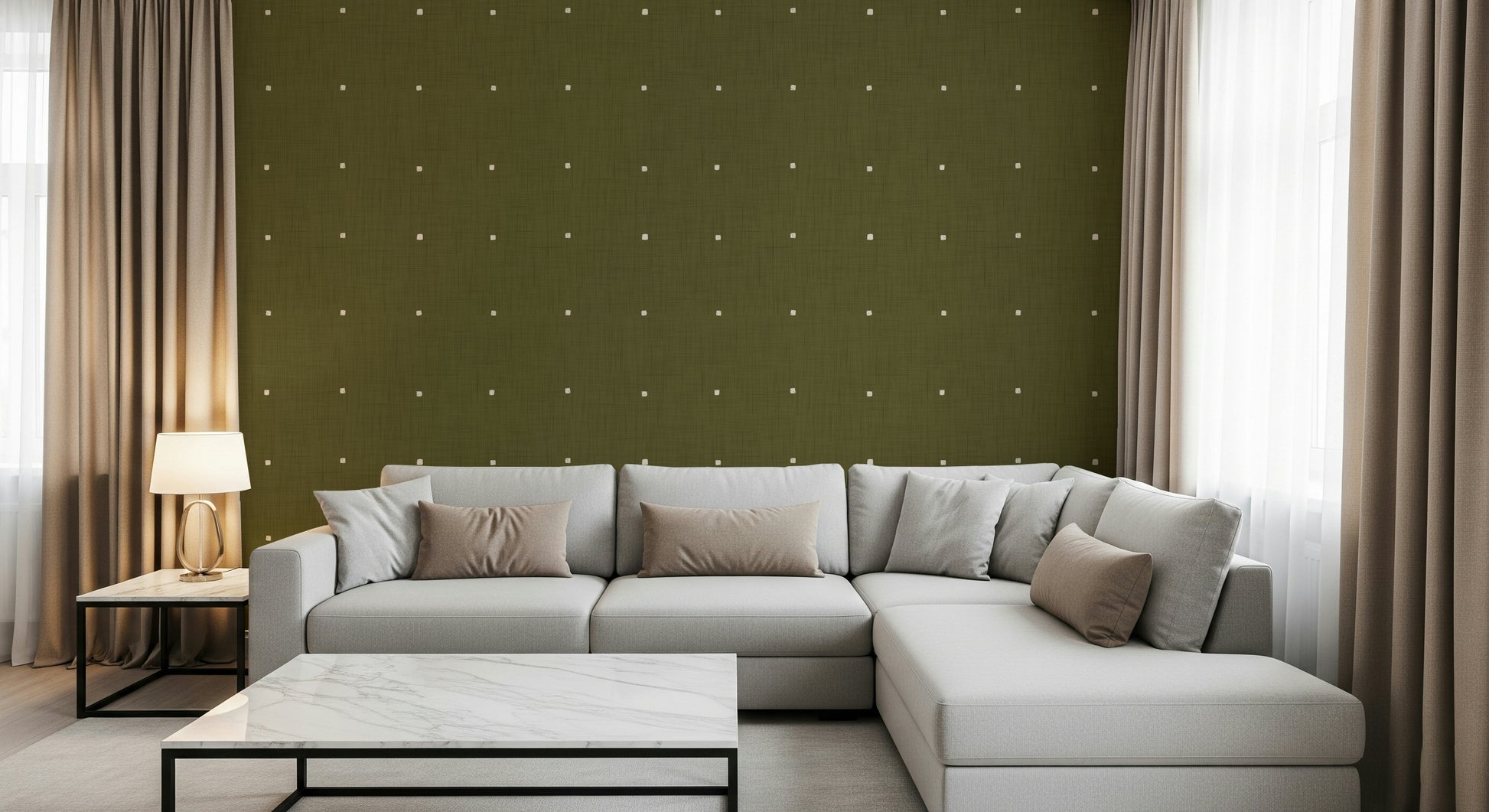 Distinctive green backdrop wallpaper Olive Grove Texture with faint geometric dots.