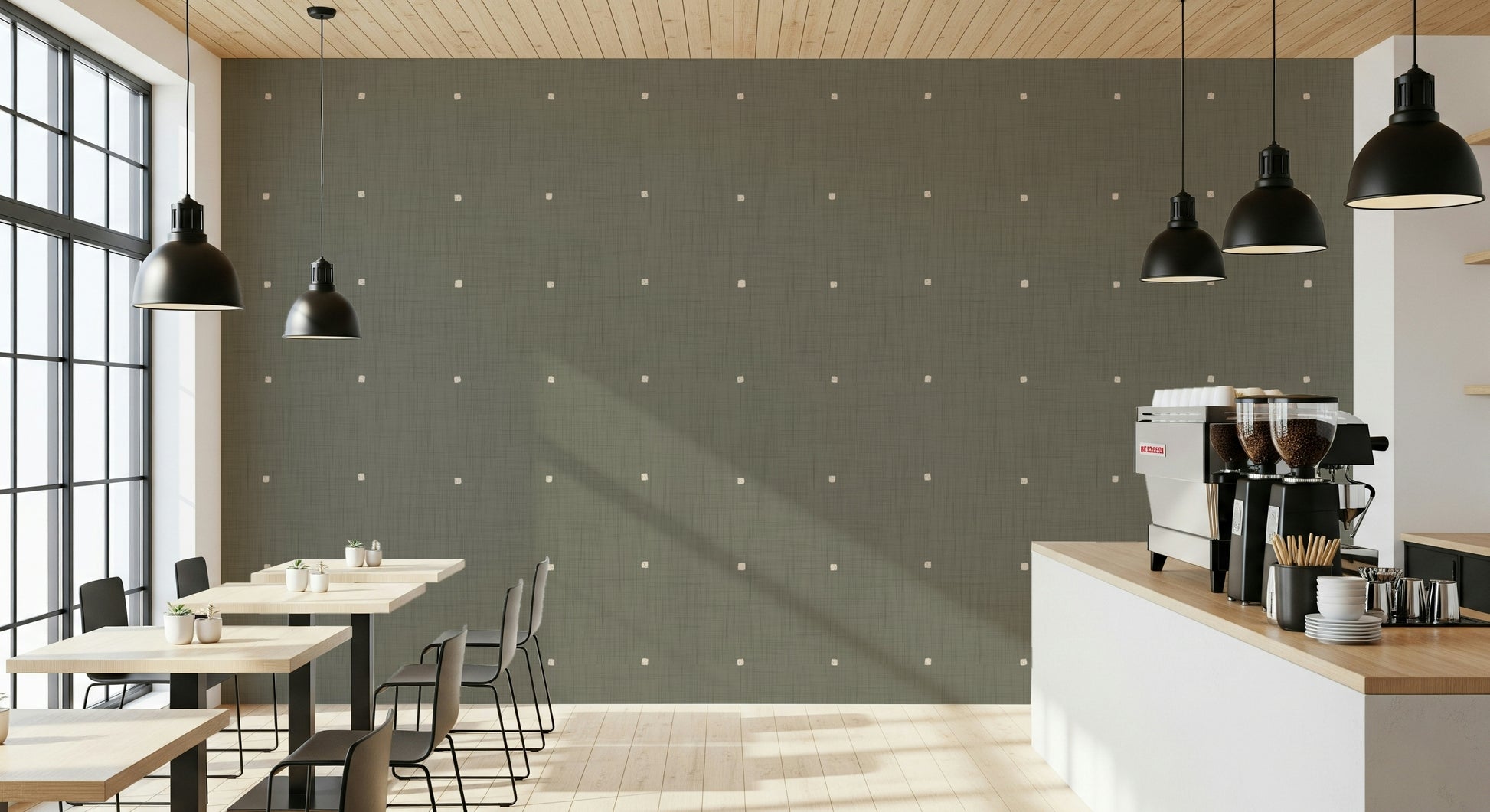 Taupe linen look square pattern wallcovering textured effect.