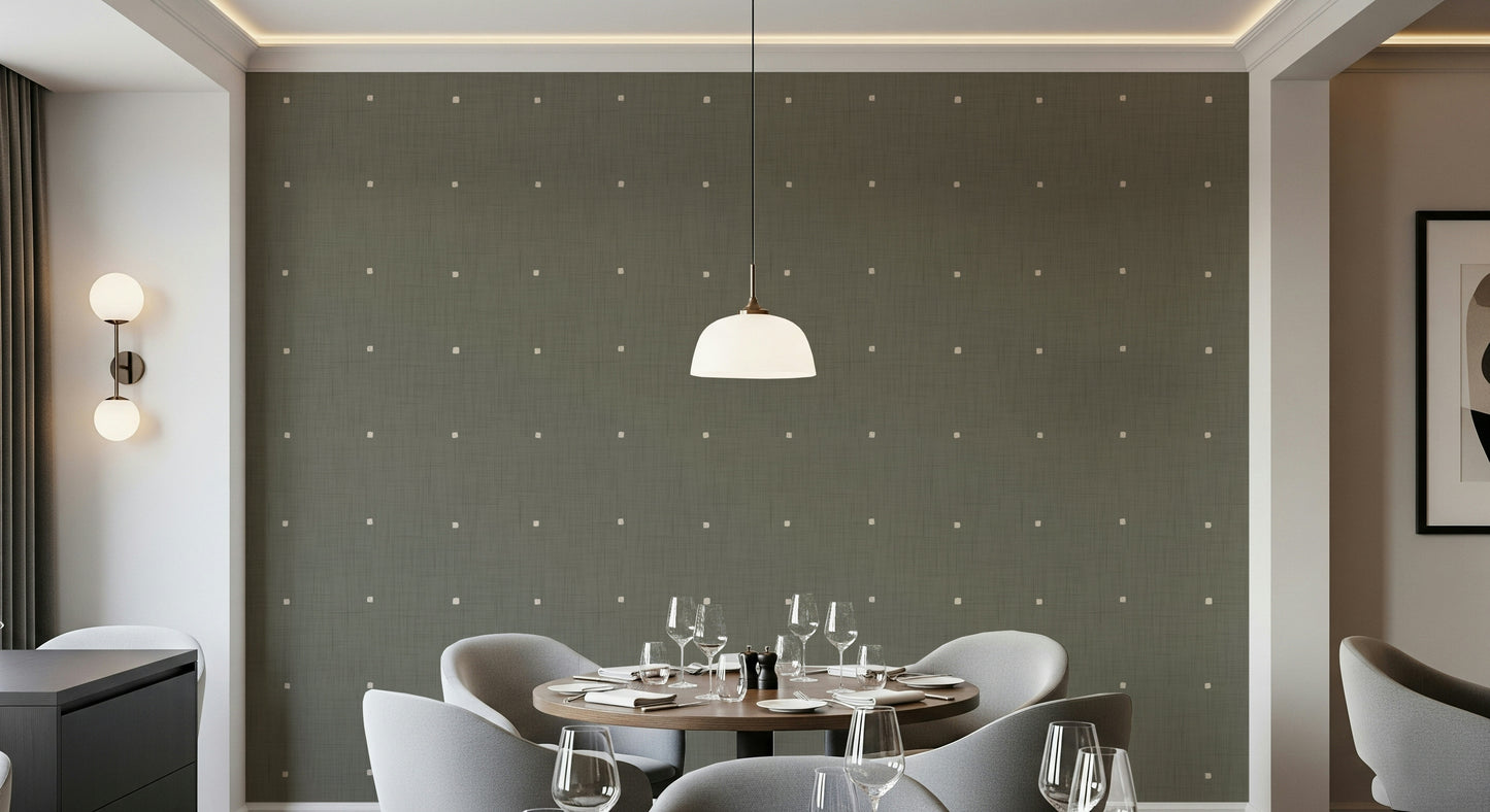Quiet abstract square dot pattern taupe wall accent.