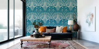 Deep Teal Boho Art Nouveau adhesive mural gorgeous artistic wall art.