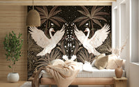 Symmetrical design magical Swan Nightfall Serenity mural print.