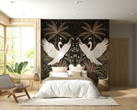 Mysterious nature palm trees Swan Nightfall Serenity wallpaper.