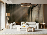 Symmetrical dark trunks of Golden Haze mural.