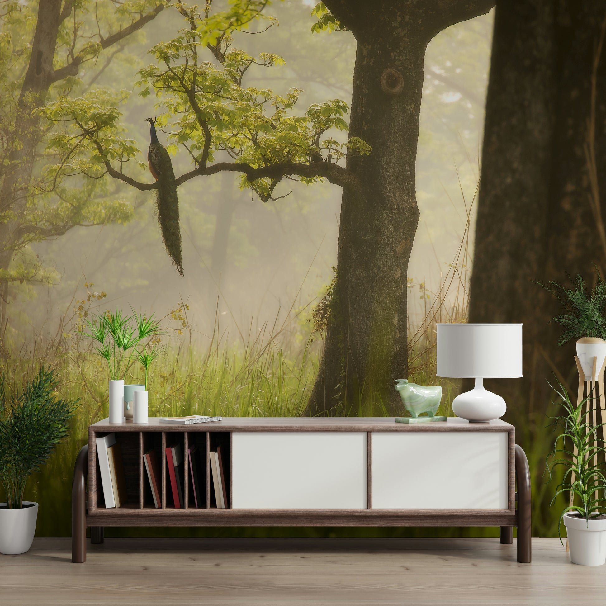 Shadowy forest scene featured in Enchanted Lush Forest scenic print.