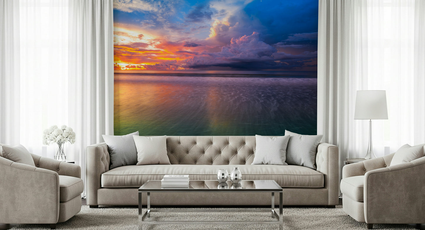 Sunset wall mural Malaysia Storm Clouds design serene horizon reflection.