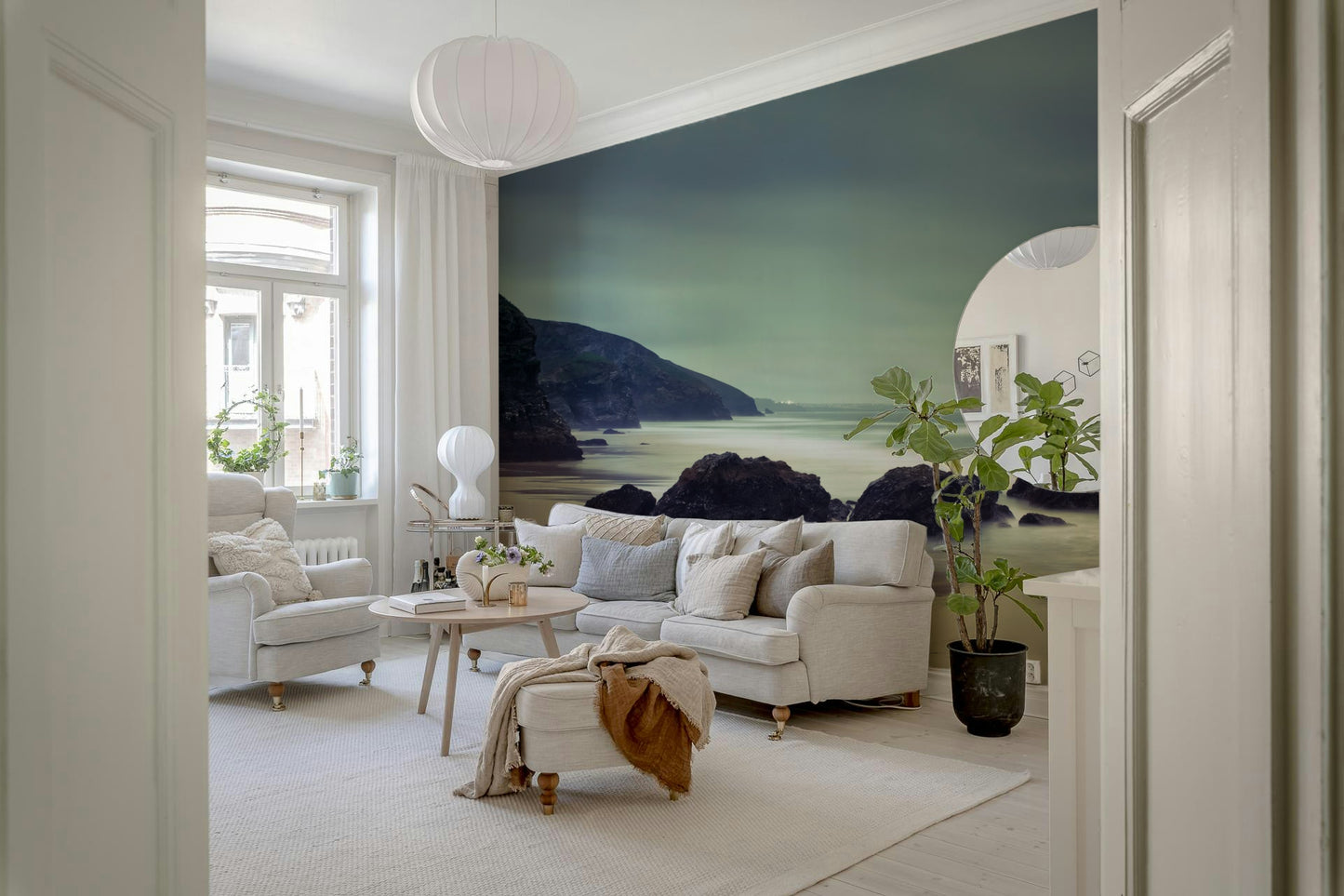 Ethereal shore Bedruthan Steps Beach photographic wallpaper