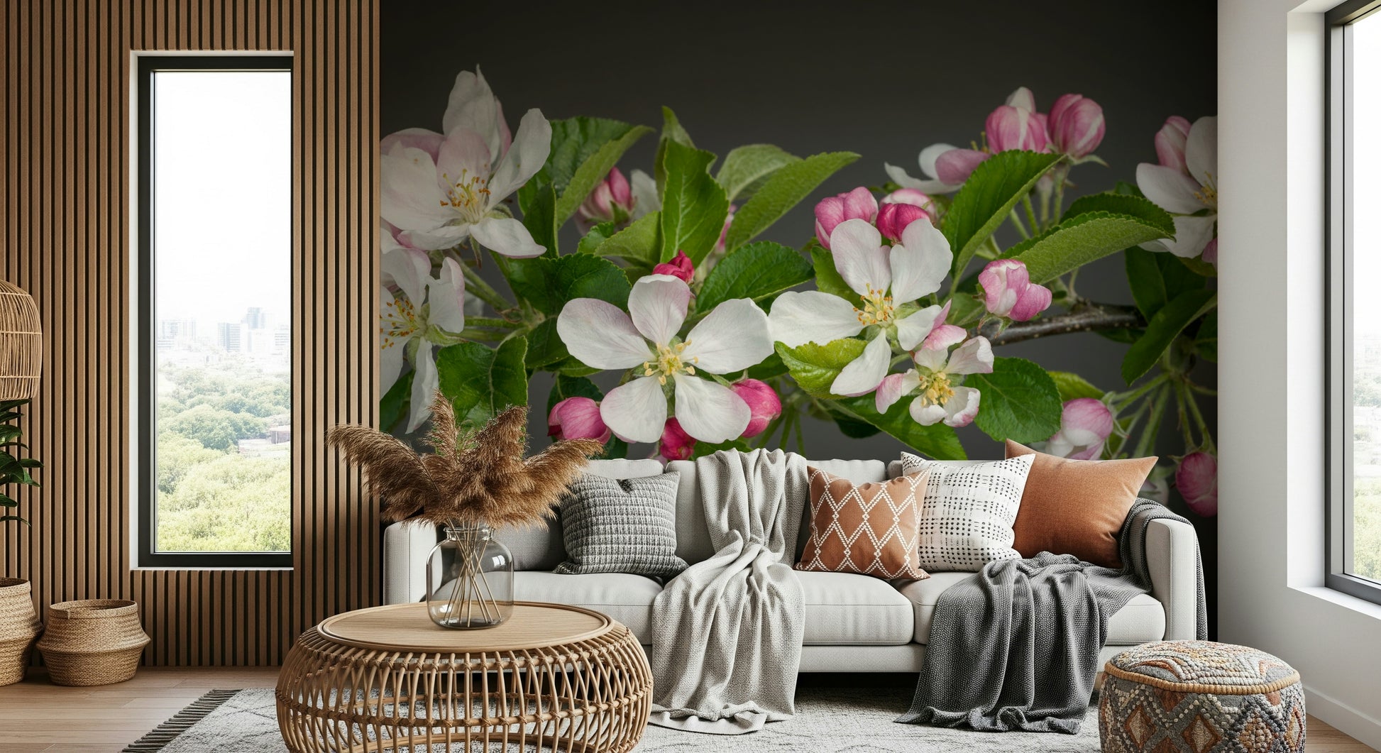 Artistic Apple Blossom Charm wallpaper for walls, beautiful branch image.