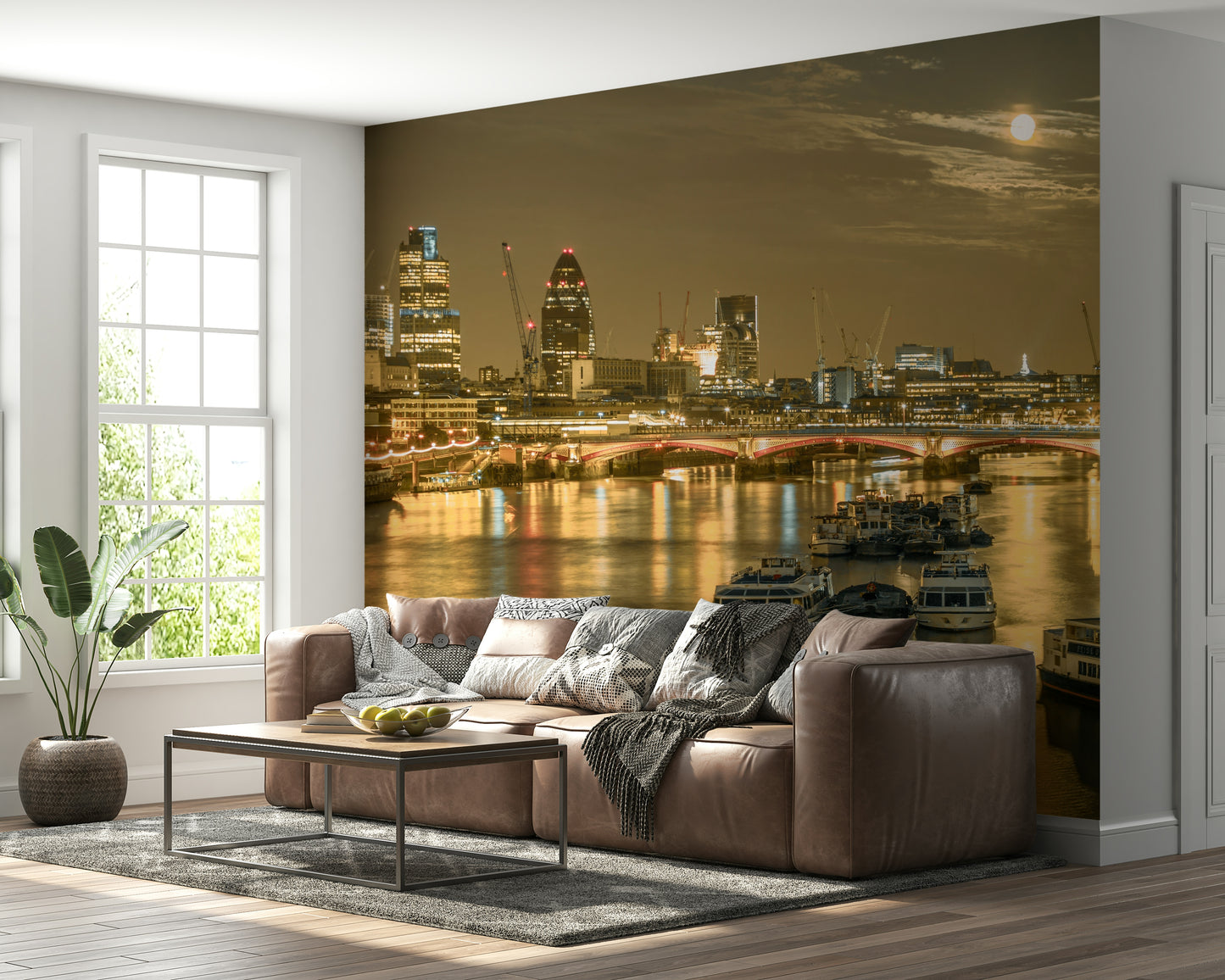 London Nights photographic mural bridge crossing silhouetted buildings elegance.