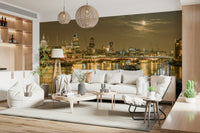 London Nights wall mural iconic architecture nighttime view golden reflection.