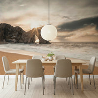 Scenic Durdle Door wall decoration, bright sun breaking through clouds.