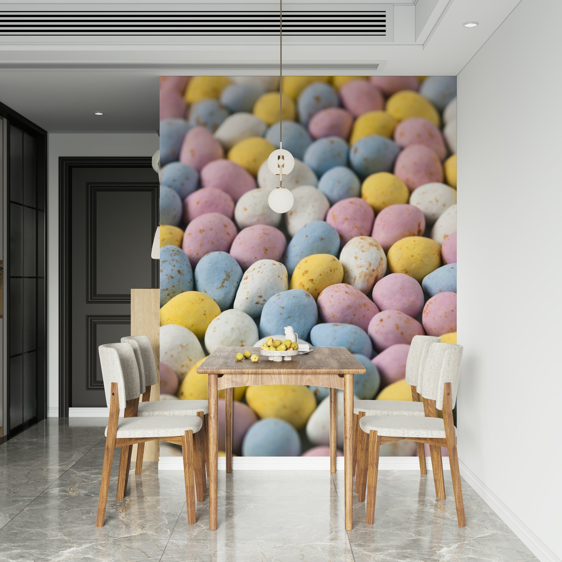 Tempting Easter Indulgence wall mural, sugar eggs background, soft focus.