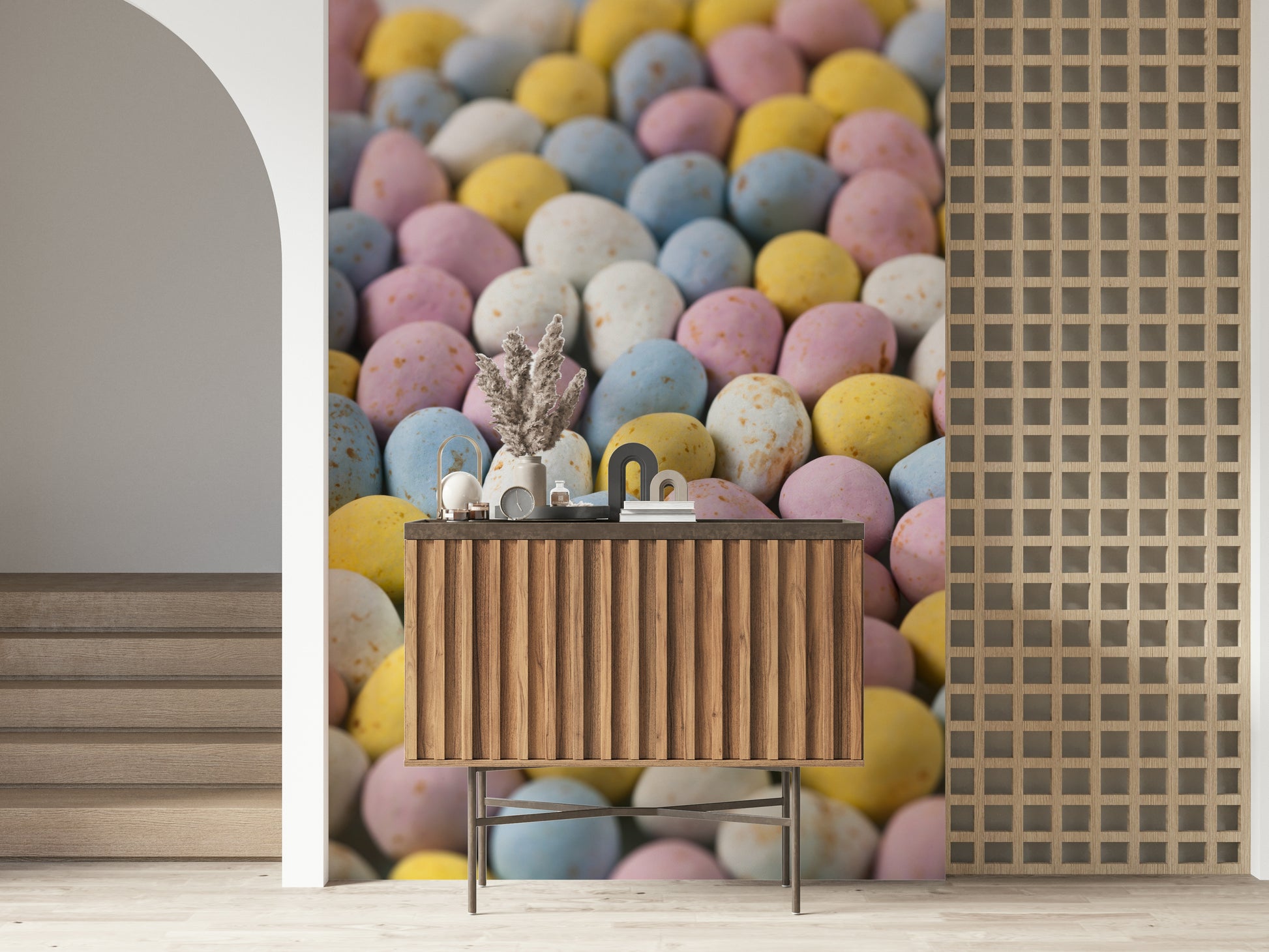 Easter Indulgence, pale pink and blue sweets, food background, wall décor.