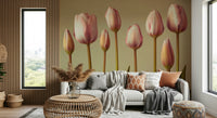 A minimal, classic tulip array, Emerging Elegance wallpaper mural design.