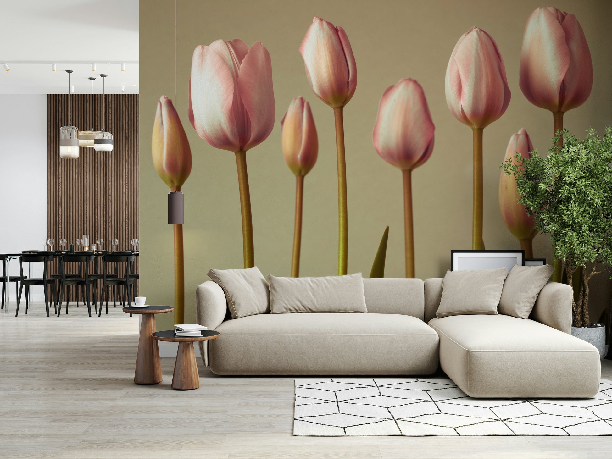 Soft focus close-up of tulip stems, Emerging Elegance wall mural art.
