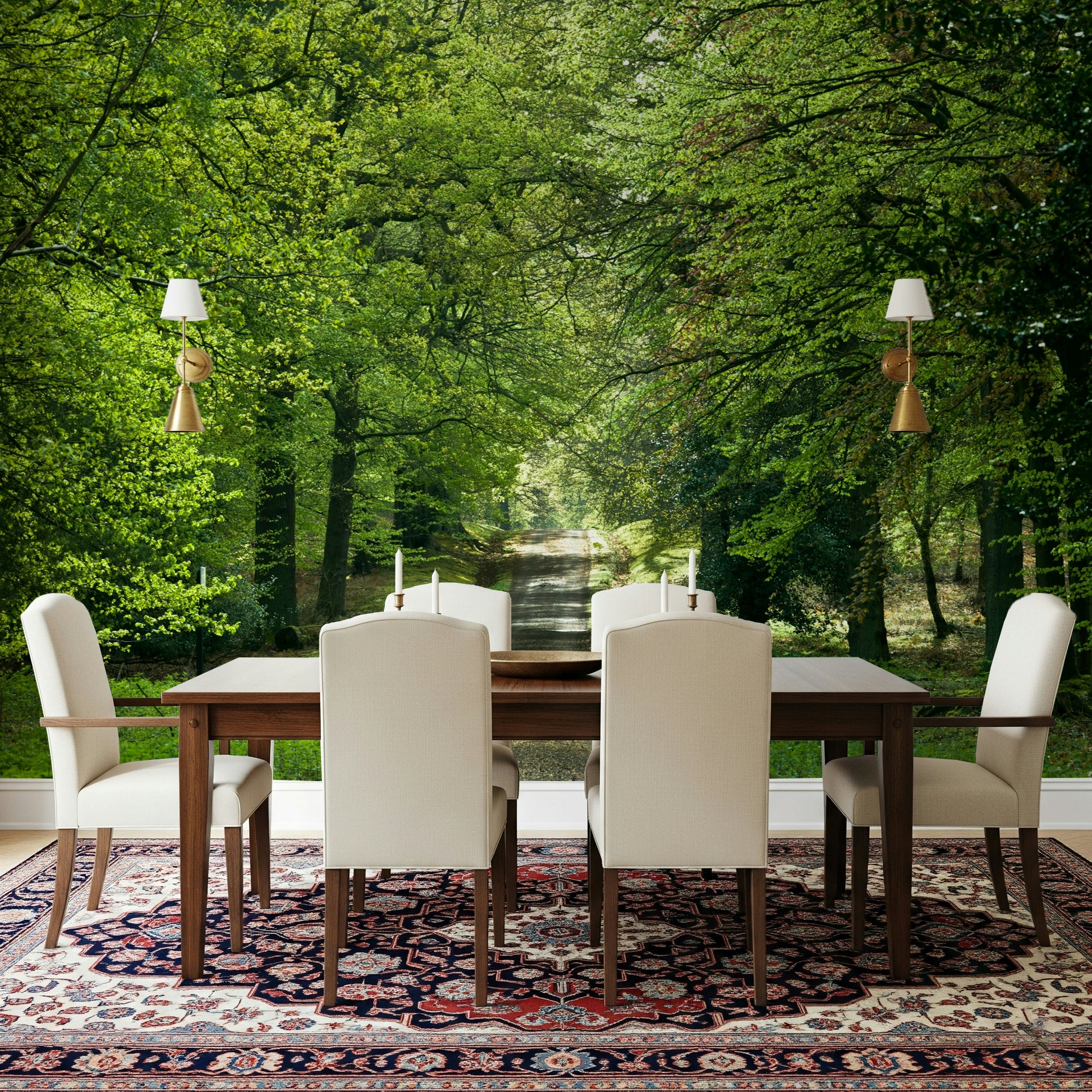 Gorgeous natural light on the Flourishing Path wallpaper for walls.