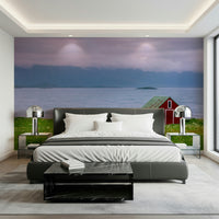 Dramatic Lofoten Coastal Escape backdrop; grass and small island wallpaper.