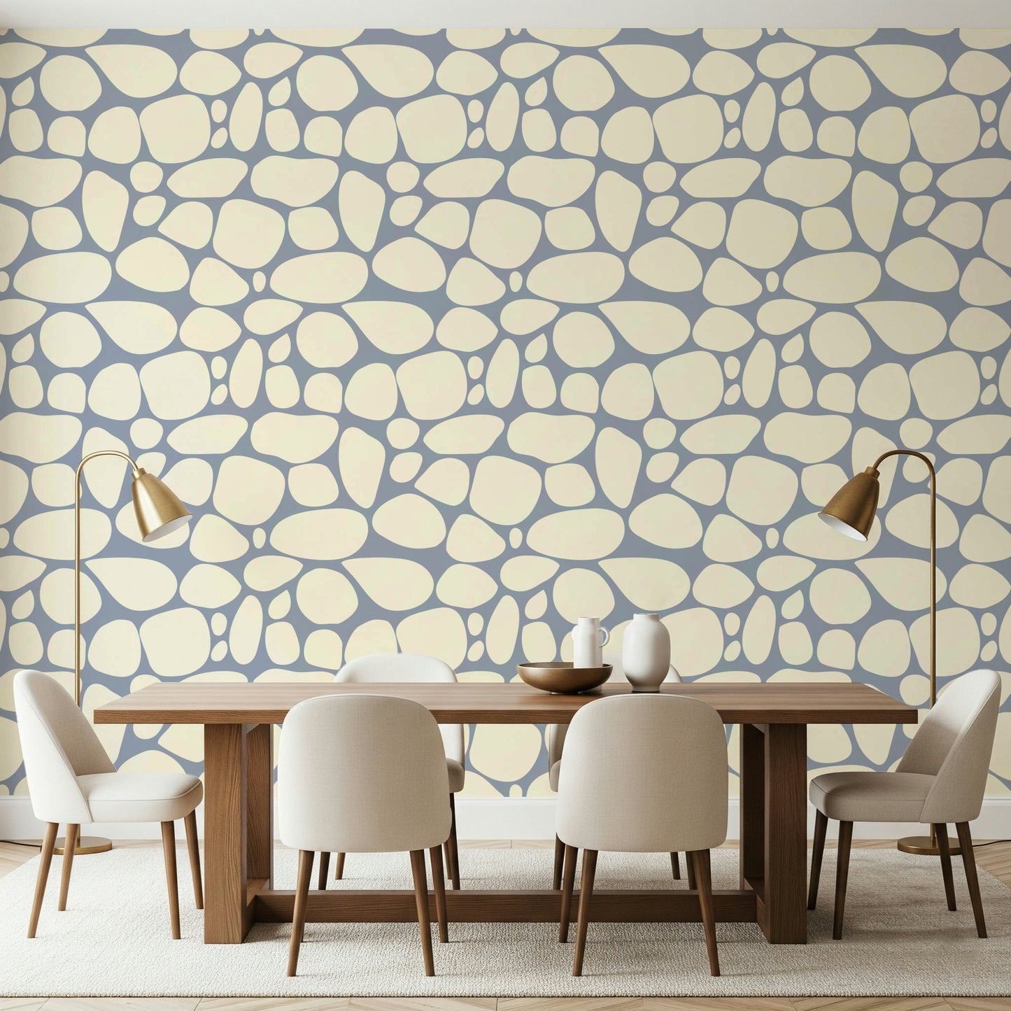 Stylized River Rocks design, light neutral colors, wall adornment.
