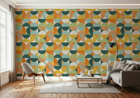 Geometric Harmony 2 wallcovering with vibrant, retro circles design.