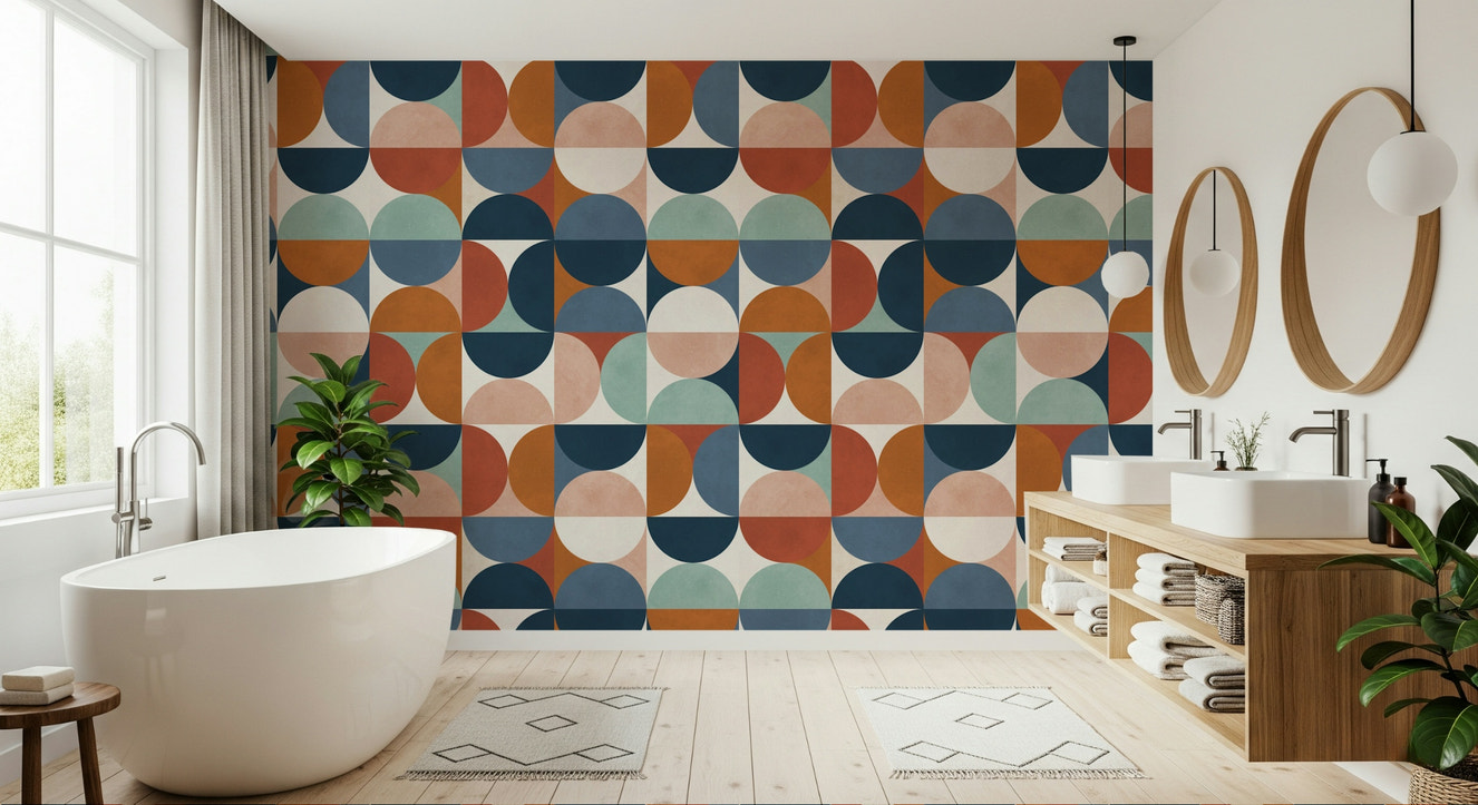 Colorful Retro Rhythm wall mural semicircles pattern art.