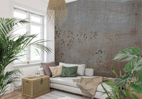 Distressed Rusty Metal mural wallpaper worn metallic.