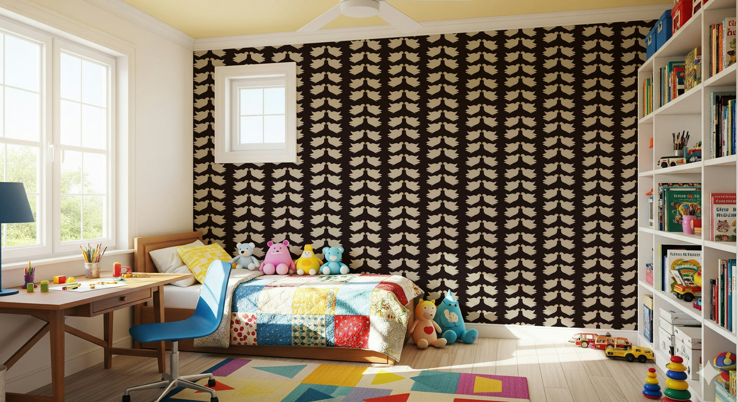 Unique bird-themed Doves mural, stylish and comforting interlocking figures.