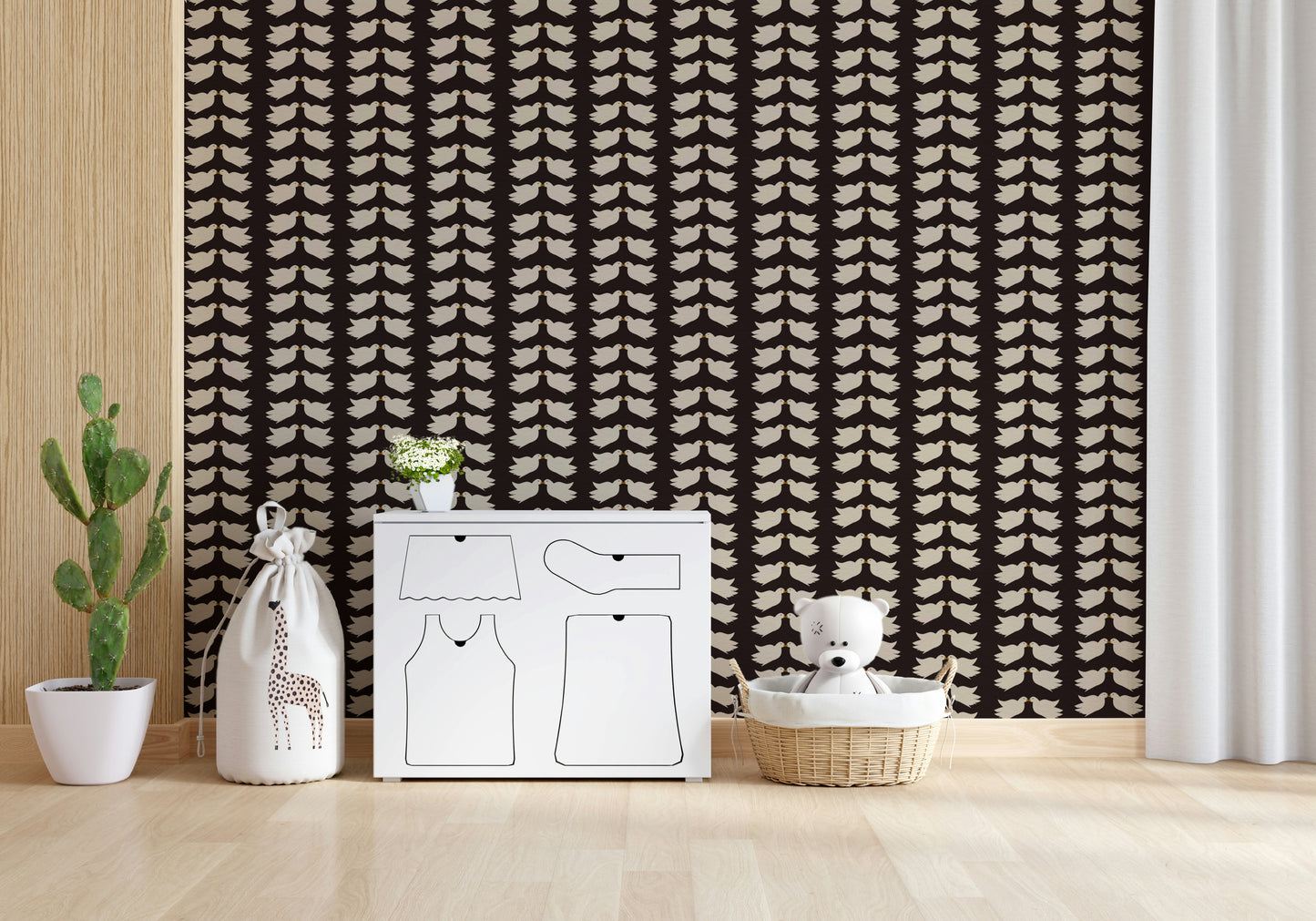 Distinctive Kissing Doves mural, graceful birds embracing in seamless repeat.