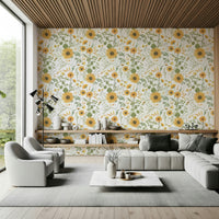 Vibrant Wildflower Dream wall mural, cheerful daisy design.