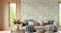 Botanical Watercolor Wildflowers wallpaper, hand-painted style wall design.