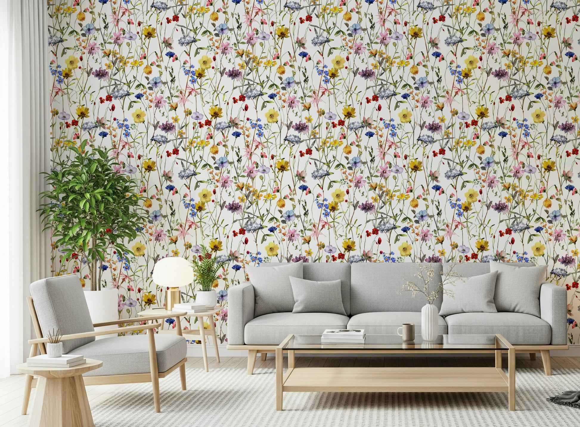 Wall mural Watercolor Wildflower Whimsy Meadow, stunning floral pattern.