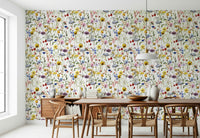 Colorful Watercolor Wildflower Whimsy Meadow wall covering, nature aesthetic.