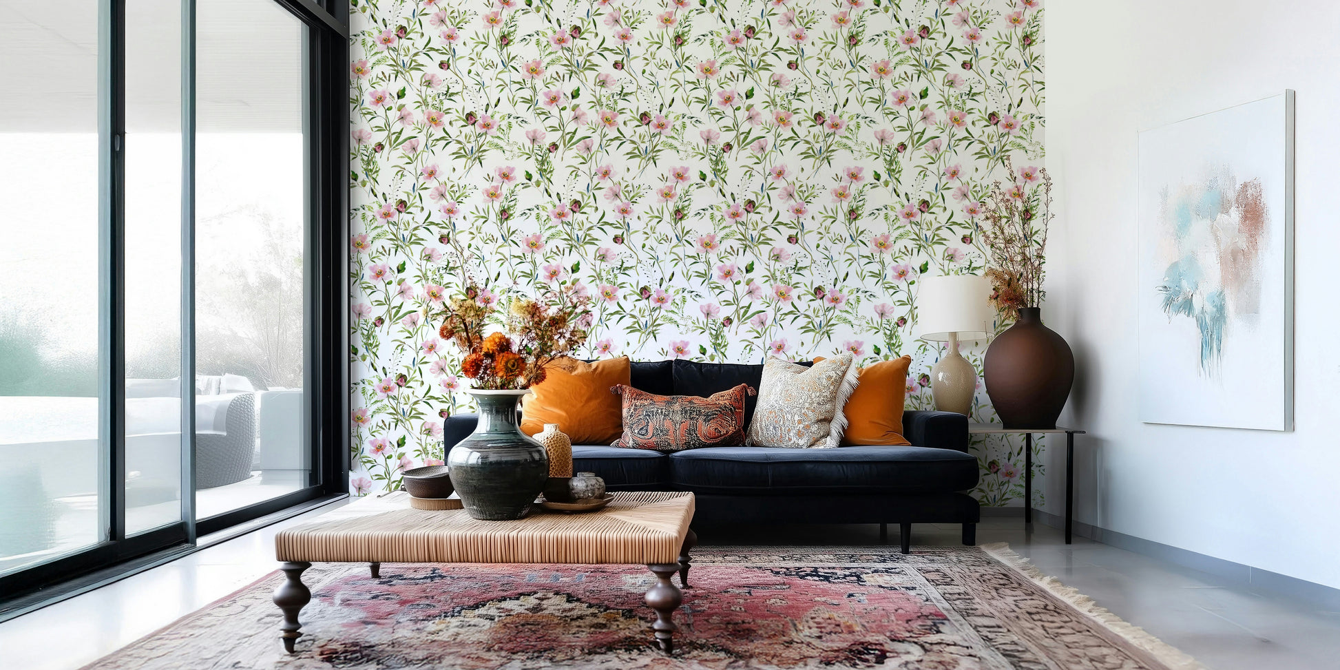Peel and stick wallpaper, spring flower print, full bloom Blossom Hues.