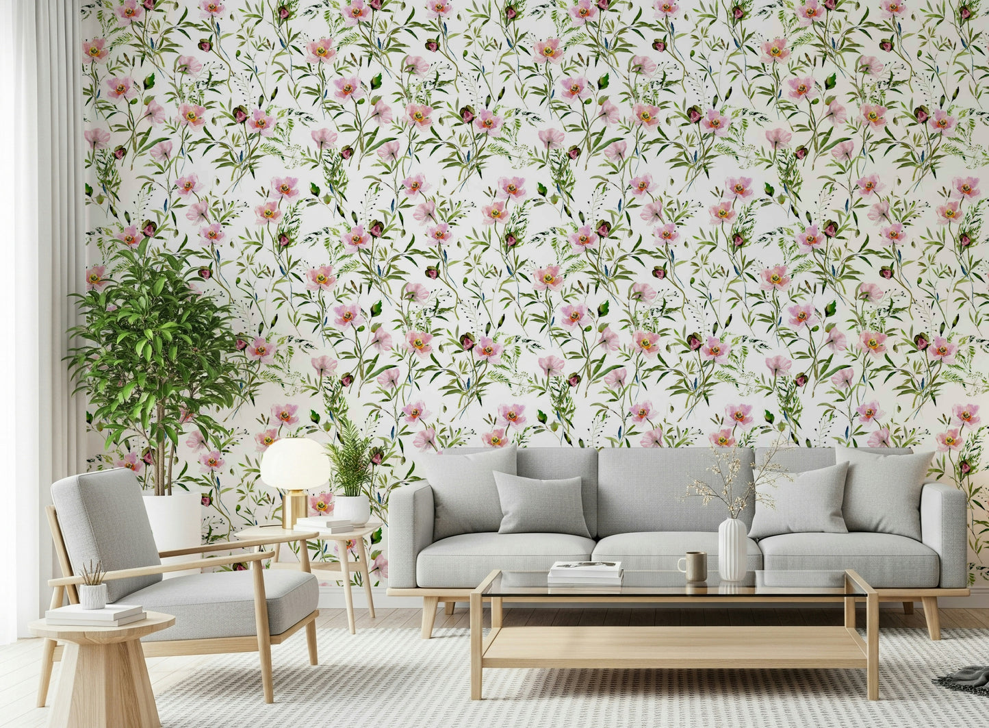 Premium wallpaper, blush pink flower elements, lovely décor Blossom Hues.