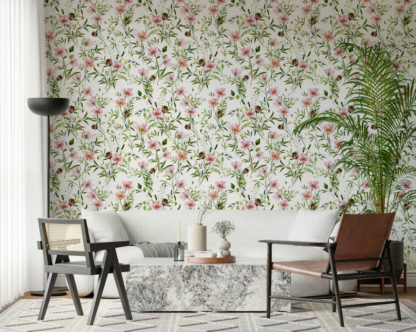 Artistic painting style wallcovering, accent wall choice Blossom Hues.