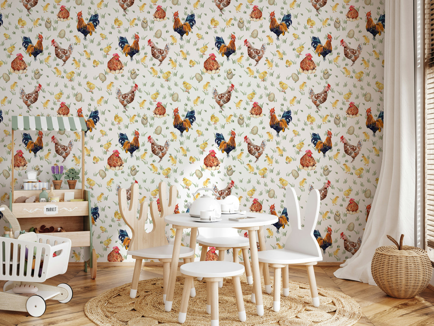 Watercolor Chicken Coop Wallpaper⁠