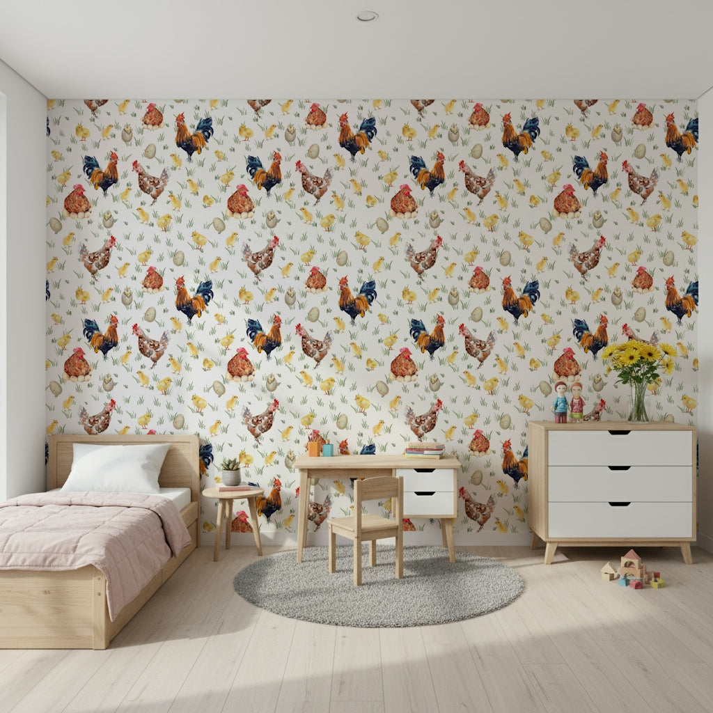 Watercolor Chicken Coop Wallpaper⁠