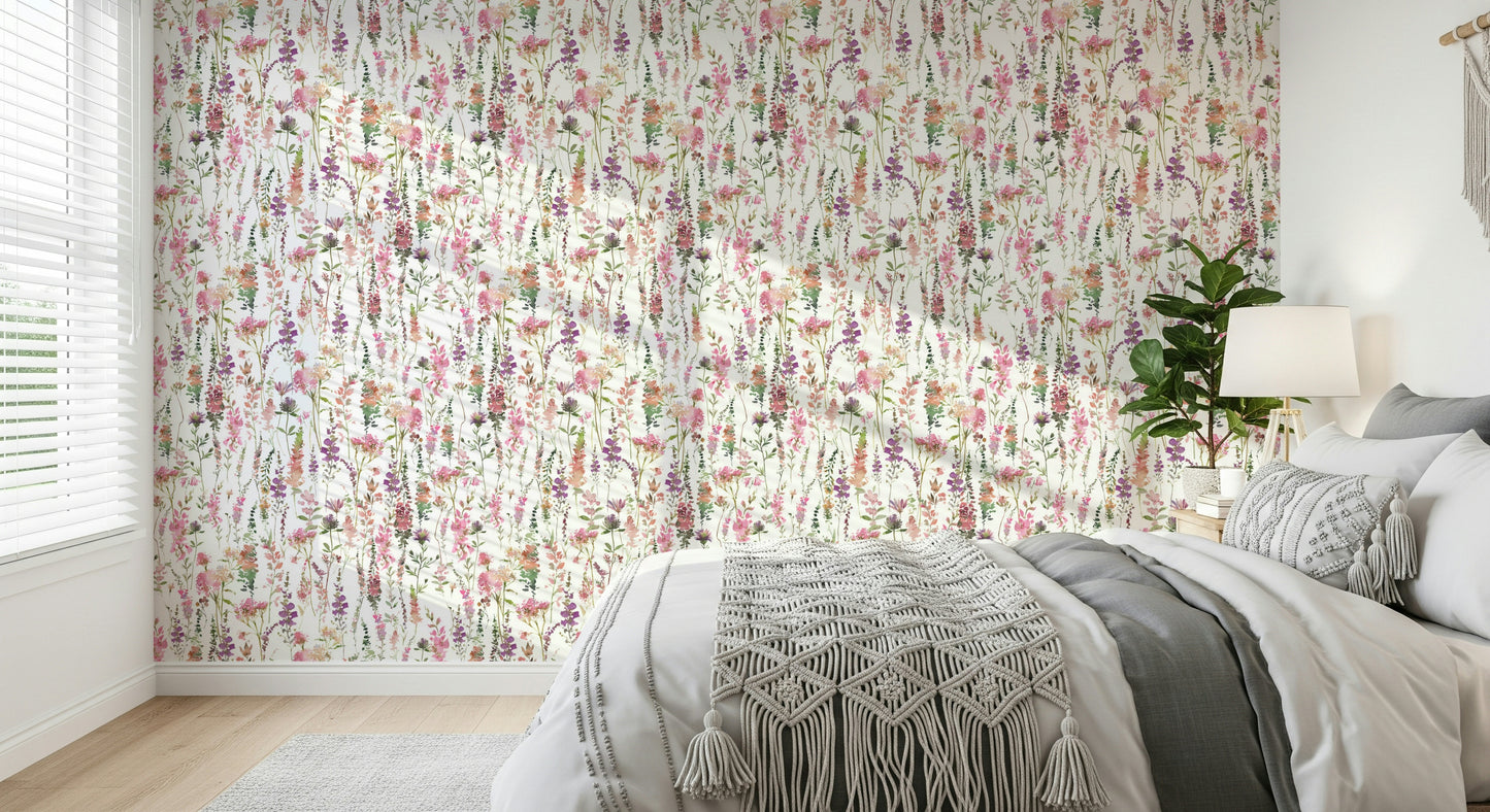 Pink Watercolor Meadow Wallpaper⁠