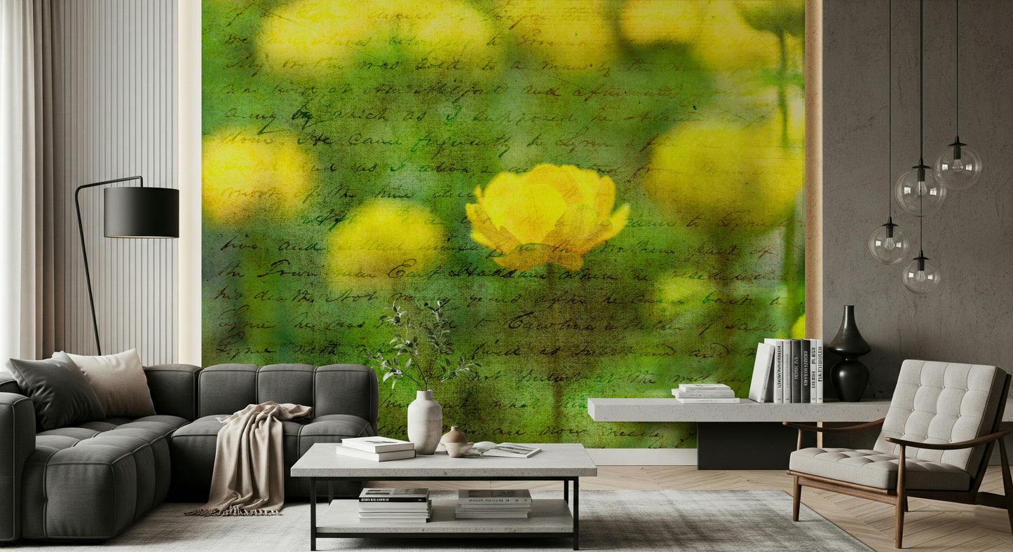 Golden Bloom Script Wall Mural