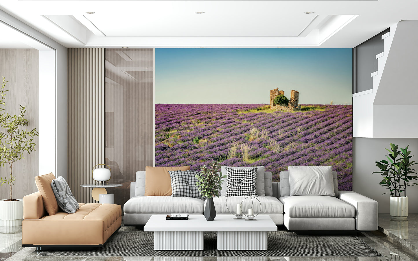 Lavender Field Sunset Wall Mural