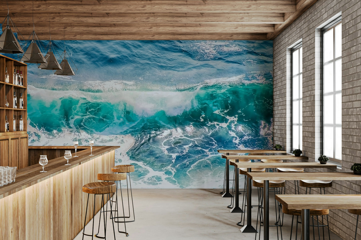 Crashing Teal Wall Mural
