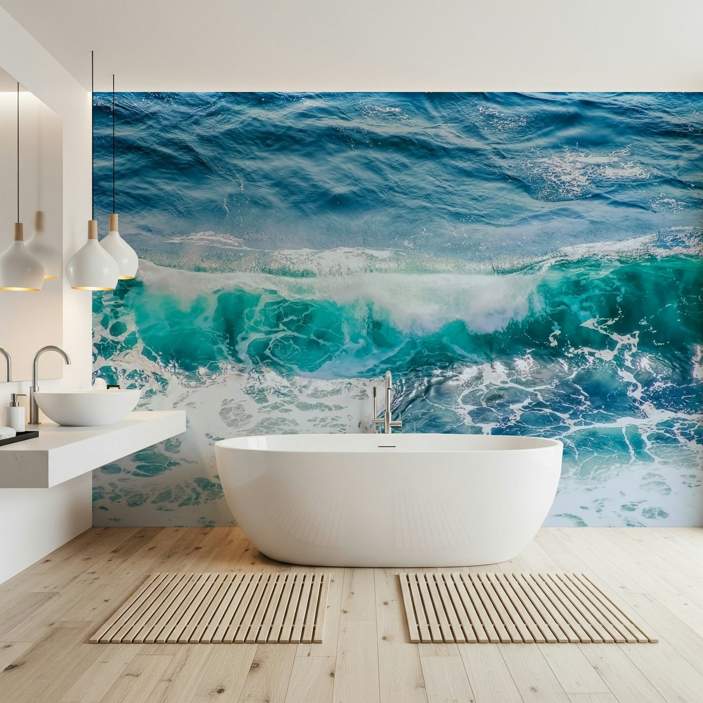 Crashing Teal Wall Mural