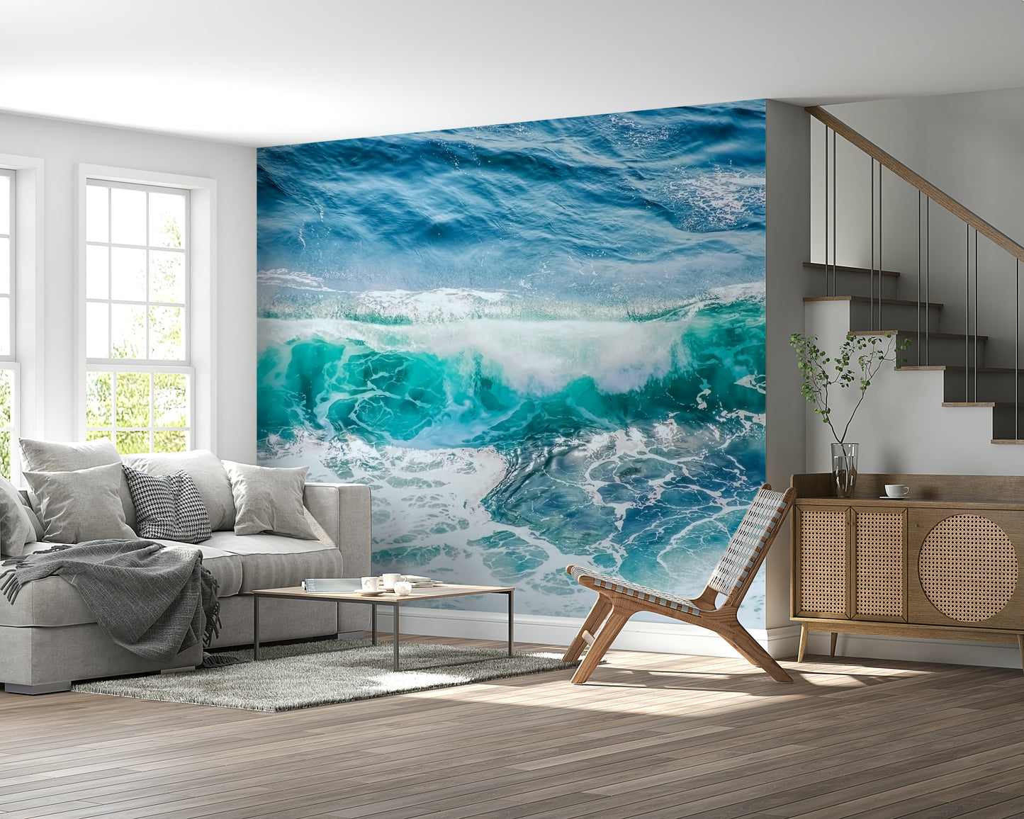 Crashing Teal Wall Mural