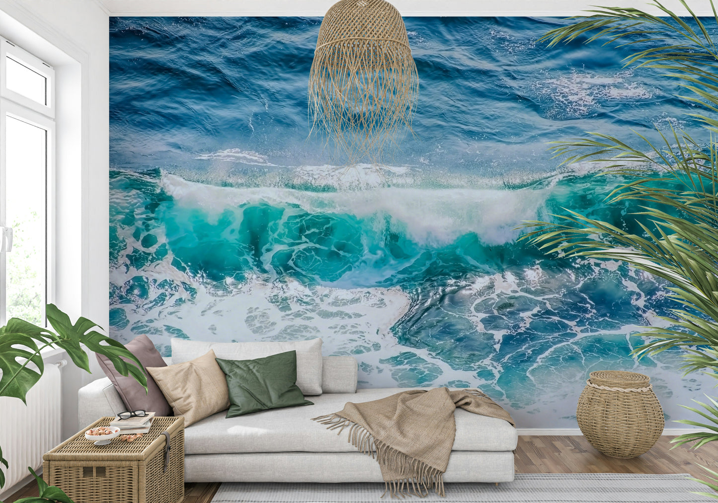 Crashing Teal Wall Mural