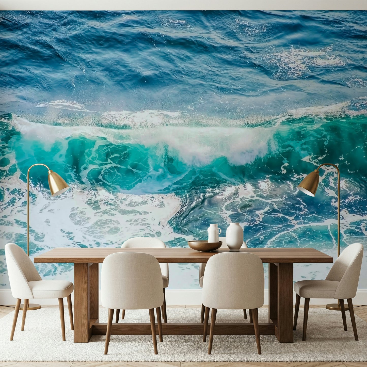 Crashing Teal Wall Mural