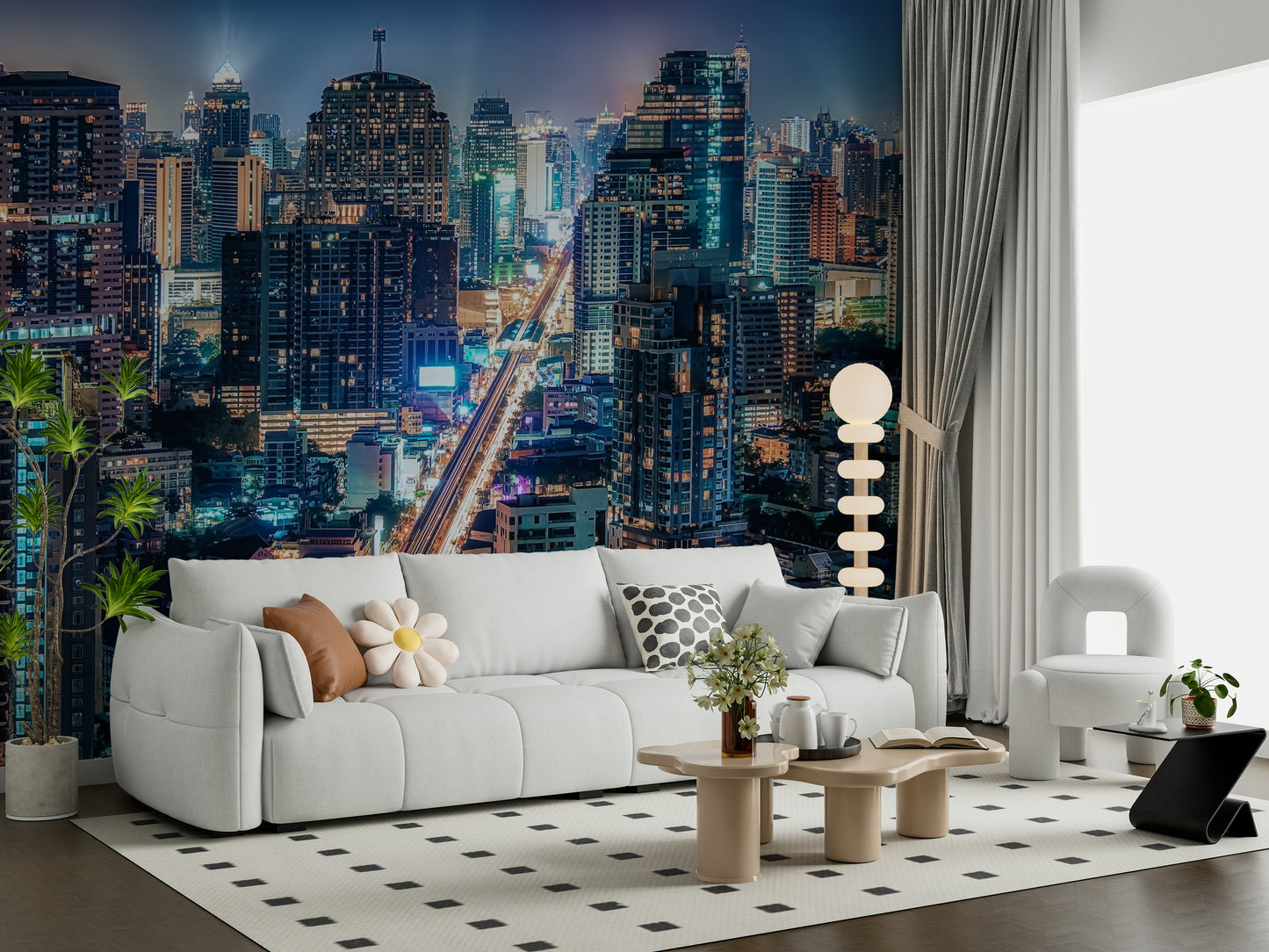 Neon Cityscape Nights Wall Mural